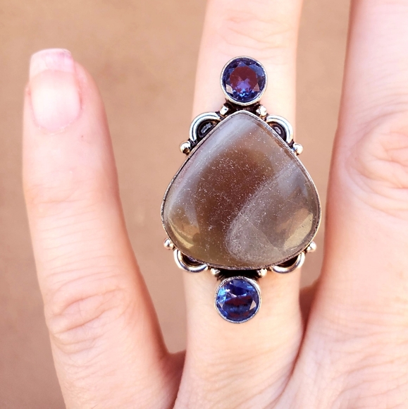 New Fluorite and Blue Topaz 925 Silver Ring. - Picture 15 of 15